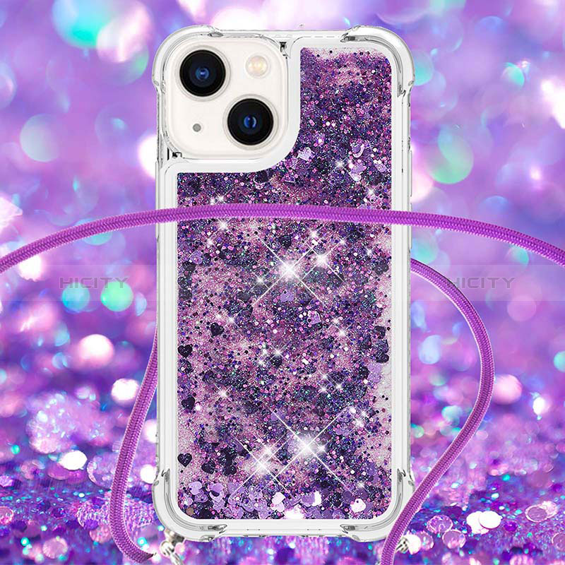 Custodia Silicone Cover Morbida Bling-Bling con Cinghia Cordino Mano S02 per Apple iPhone 15