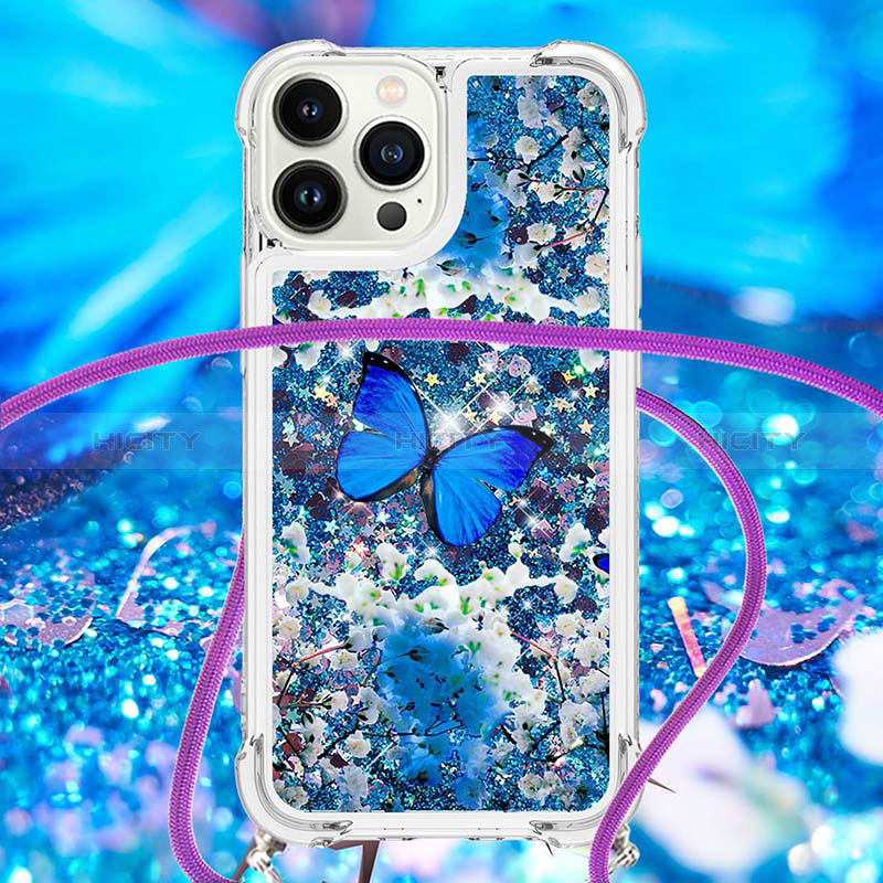 Custodia Silicone Cover Morbida Bling-Bling con Cinghia Cordino Mano S02 per Apple iPhone 16 Pro