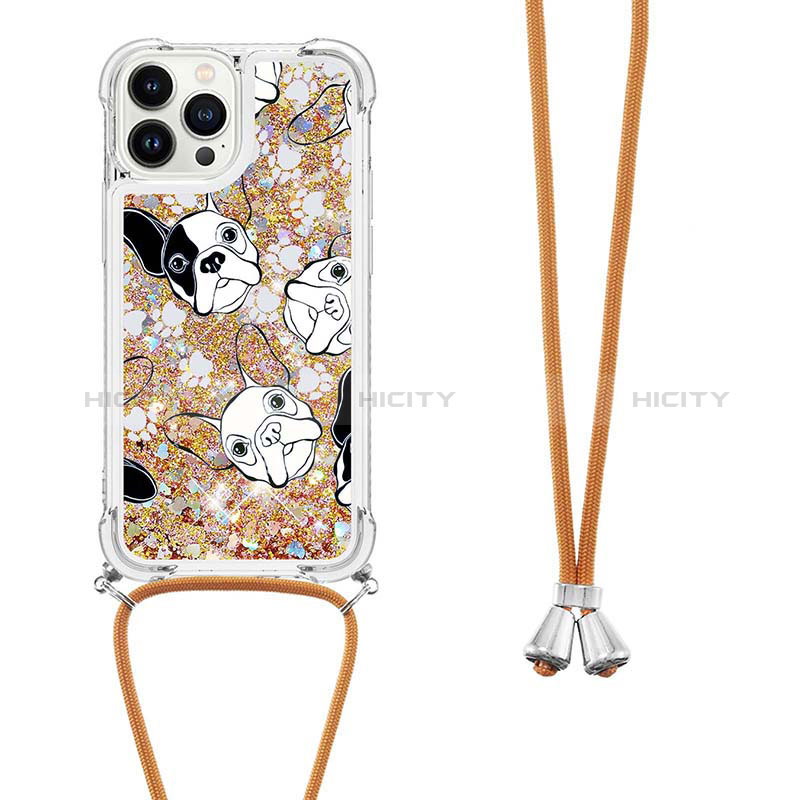 Custodia Silicone Cover Morbida Bling-Bling con Cinghia Cordino Mano S02 per Apple iPhone 16 Pro Max