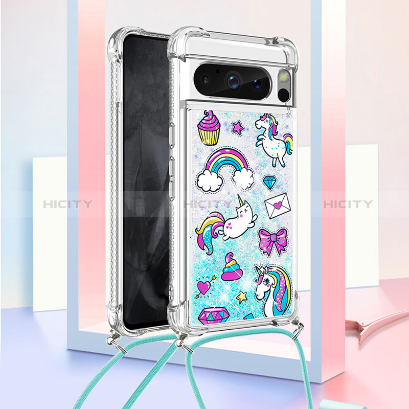 Custodia Silicone Cover Morbida Bling-Bling con Cinghia Cordino Mano S02 per Google Pixel 8 Pro 5G