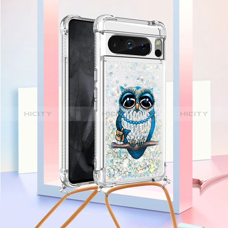 Custodia Silicone Cover Morbida Bling-Bling con Cinghia Cordino Mano S02 per Google Pixel 8 Pro 5G