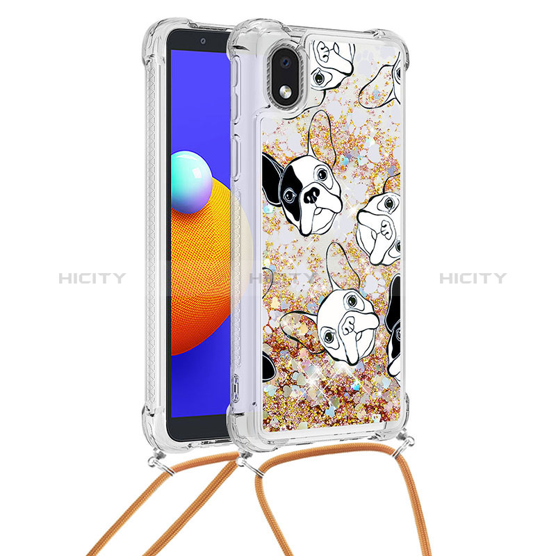 Custodia Silicone Cover Morbida Bling-Bling con Cinghia Cordino Mano S02 per Samsung Galaxy A01 Core