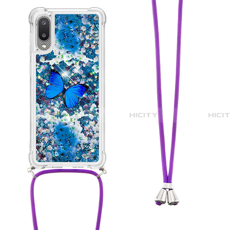 Custodia Silicone Cover Morbida Bling-Bling con Cinghia Cordino Mano S02 per Samsung Galaxy A02