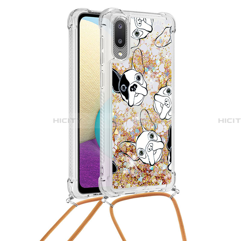 Custodia Silicone Cover Morbida Bling-Bling con Cinghia Cordino Mano S02 per Samsung Galaxy A02