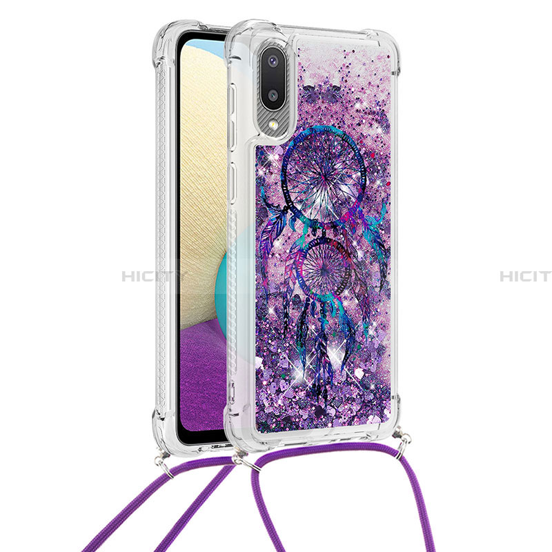 Custodia Silicone Cover Morbida Bling-Bling con Cinghia Cordino Mano S02 per Samsung Galaxy A02