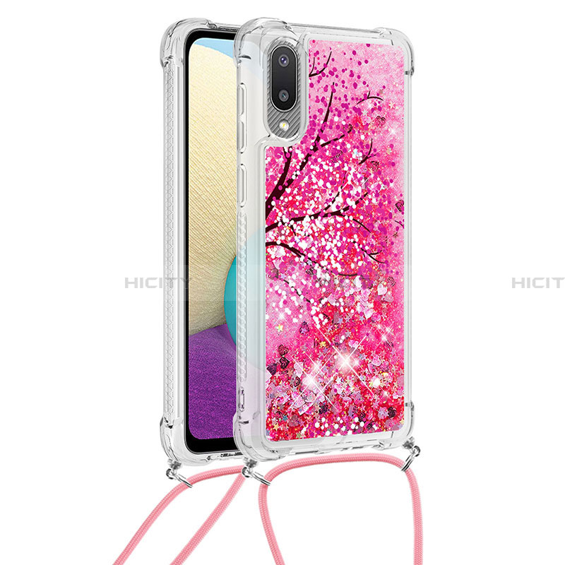 Custodia Silicone Cover Morbida Bling-Bling con Cinghia Cordino Mano S02 per Samsung Galaxy A02