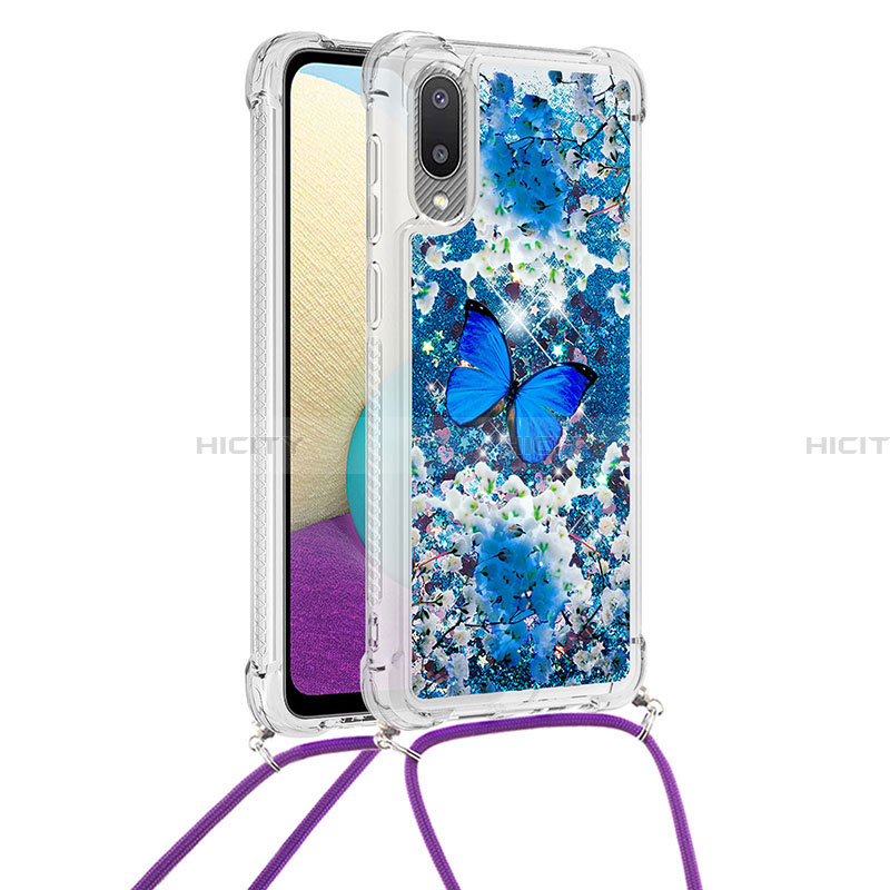 Custodia Silicone Cover Morbida Bling-Bling con Cinghia Cordino Mano S02 per Samsung Galaxy A02