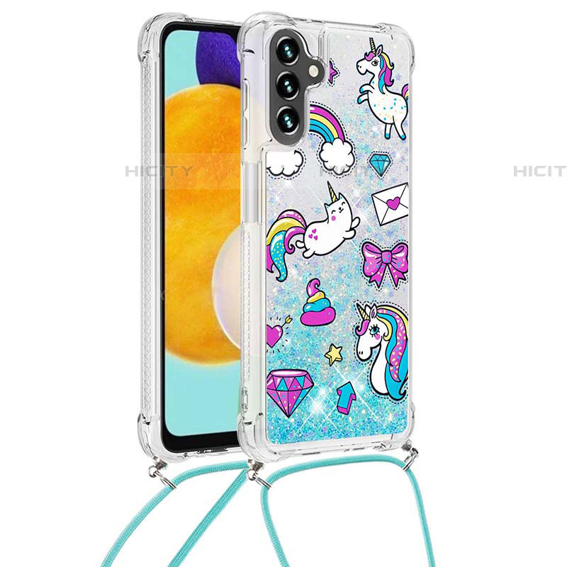 Custodia Silicone Cover Morbida Bling-Bling con Cinghia Cordino Mano S02 per Samsung Galaxy A04s