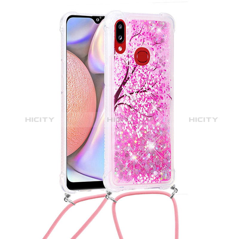 Custodia Silicone Cover Morbida Bling-Bling con Cinghia Cordino Mano S02 per Samsung Galaxy A10s Rosa Caldo