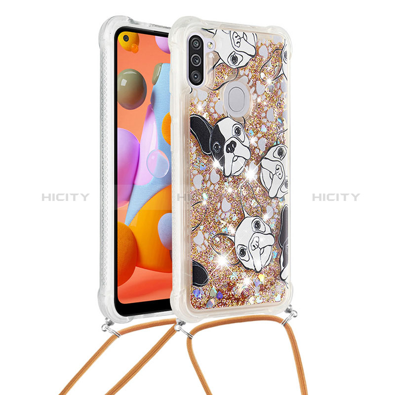 Custodia Silicone Cover Morbida Bling-Bling con Cinghia Cordino Mano S02 per Samsung Galaxy A11