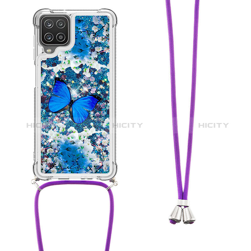 Custodia Silicone Cover Morbida Bling-Bling con Cinghia Cordino Mano S02 per Samsung Galaxy A12