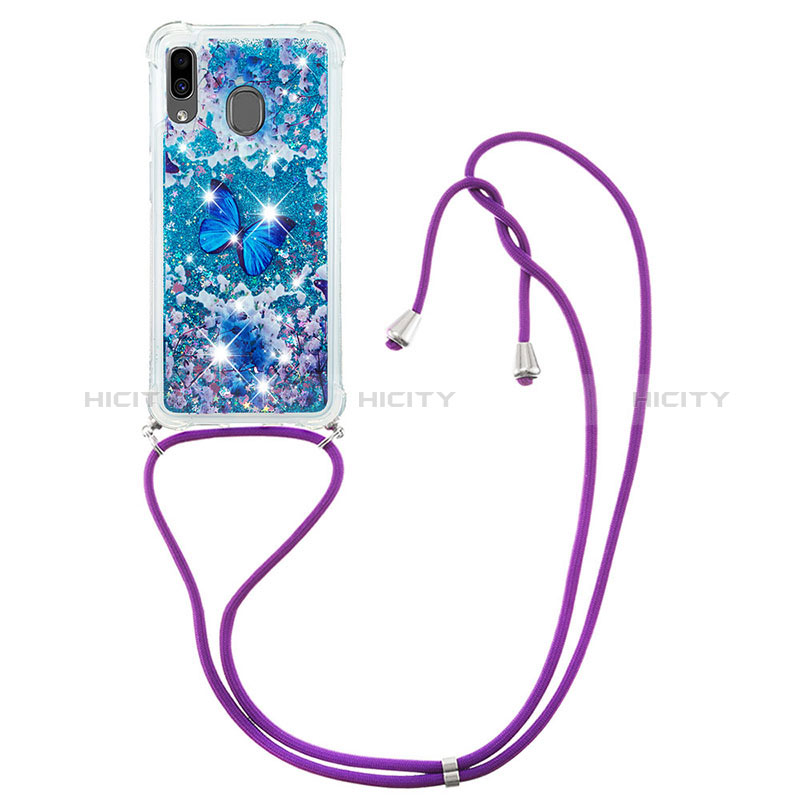 Custodia Silicone Cover Morbida Bling-Bling con Cinghia Cordino Mano S02 per Samsung Galaxy A20