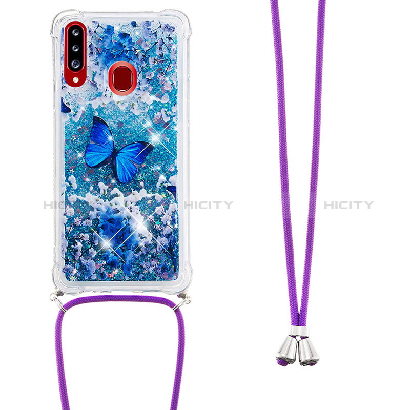 Custodia Silicone Cover Morbida Bling-Bling con Cinghia Cordino Mano S02 per Samsung Galaxy A20s