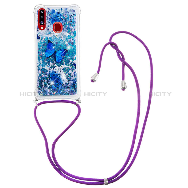 Custodia Silicone Cover Morbida Bling-Bling con Cinghia Cordino Mano S02 per Samsung Galaxy A20s