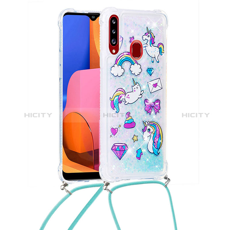 Custodia Silicone Cover Morbida Bling-Bling con Cinghia Cordino Mano S02 per Samsung Galaxy A20s