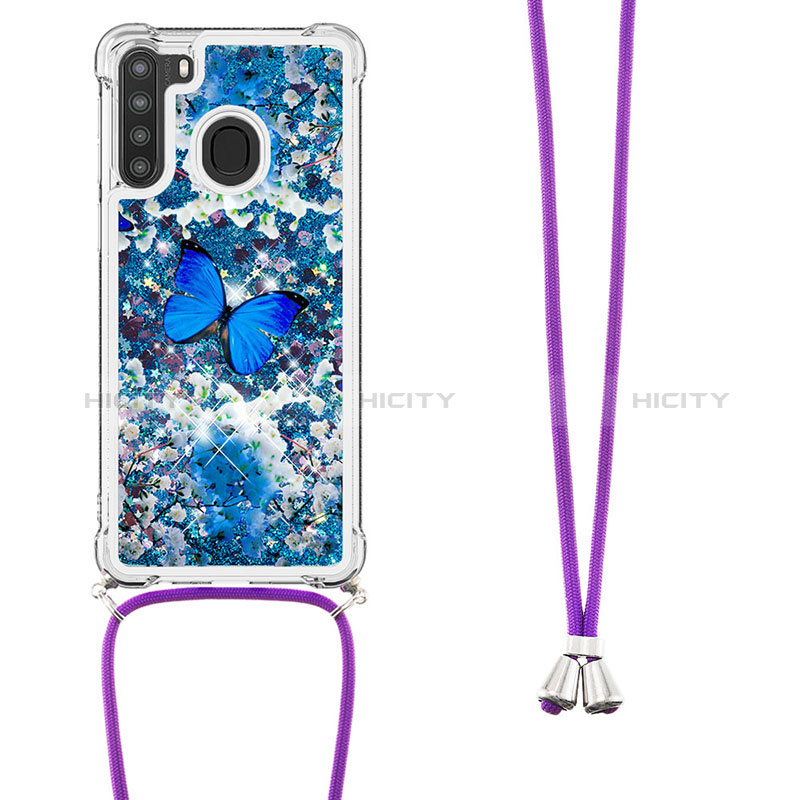 Custodia Silicone Cover Morbida Bling-Bling con Cinghia Cordino Mano S02 per Samsung Galaxy A21