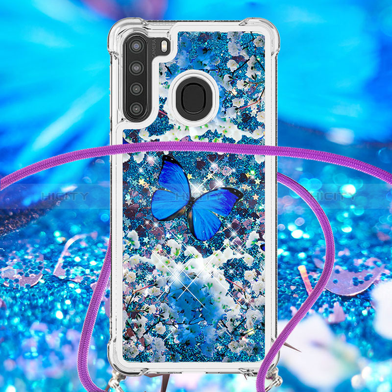 Custodia Silicone Cover Morbida Bling-Bling con Cinghia Cordino Mano S02 per Samsung Galaxy A21