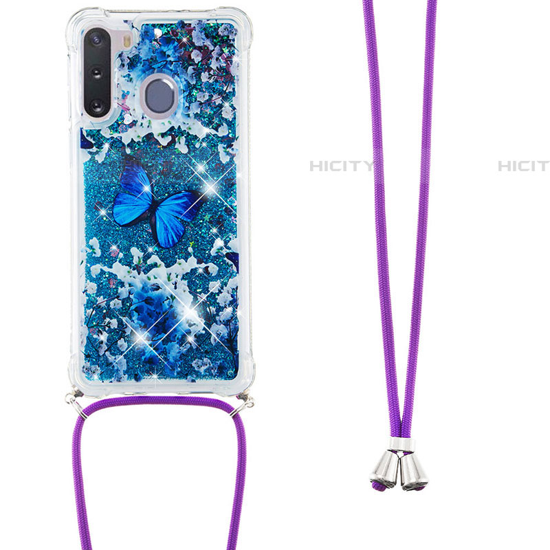 Custodia Silicone Cover Morbida Bling-Bling con Cinghia Cordino Mano S02 per Samsung Galaxy A21 European