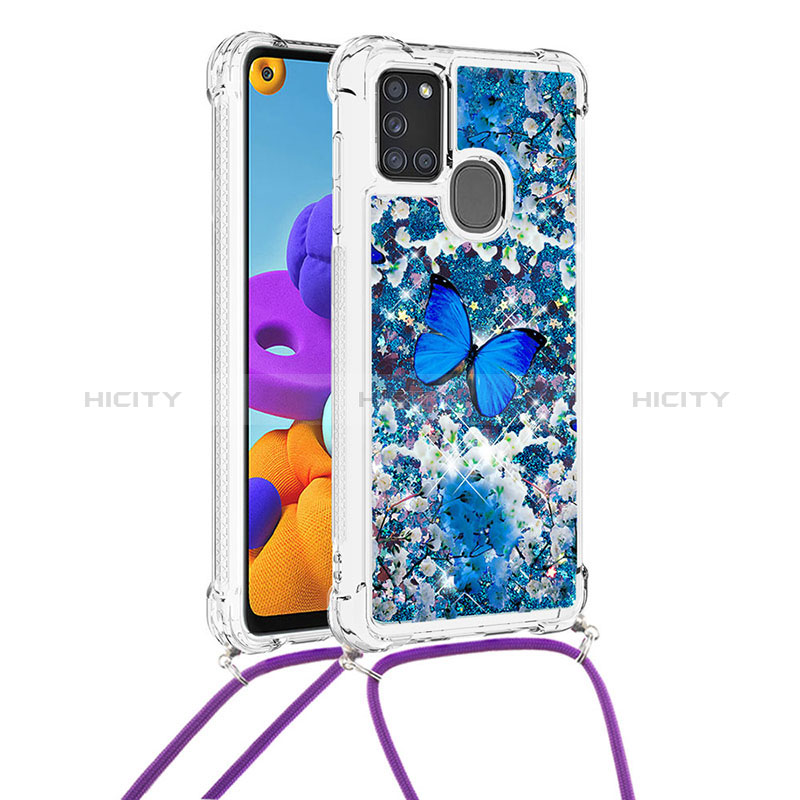 Custodia Silicone Cover Morbida Bling-Bling con Cinghia Cordino Mano S02 per Samsung Galaxy A21s