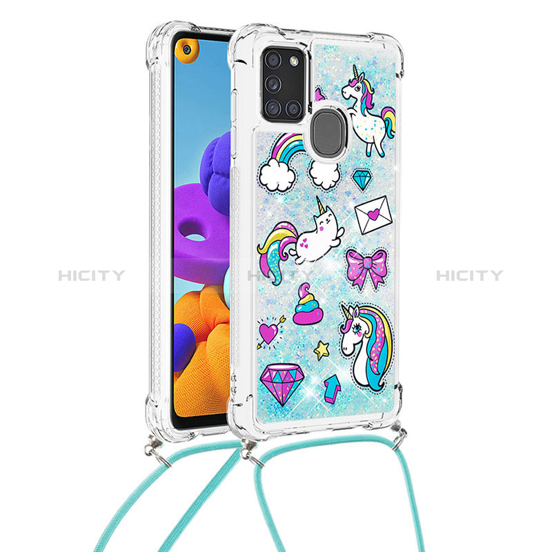 Custodia Silicone Cover Morbida Bling-Bling con Cinghia Cordino Mano S02 per Samsung Galaxy A21s