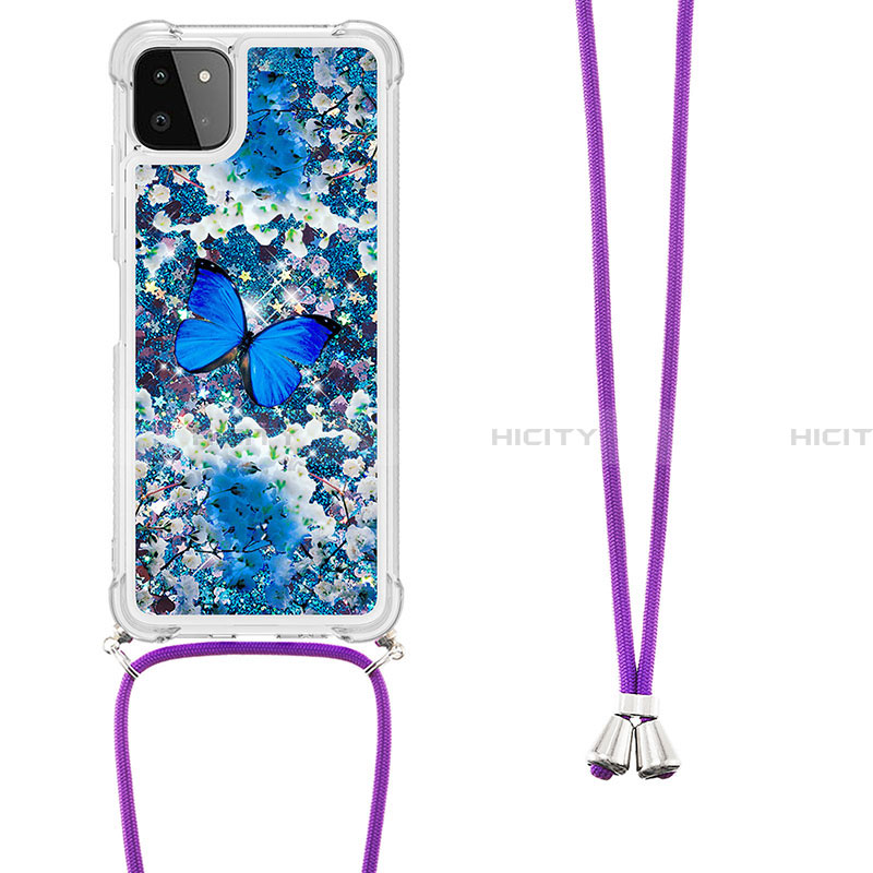 Custodia Silicone Cover Morbida Bling-Bling con Cinghia Cordino Mano S02 per Samsung Galaxy A22 5G