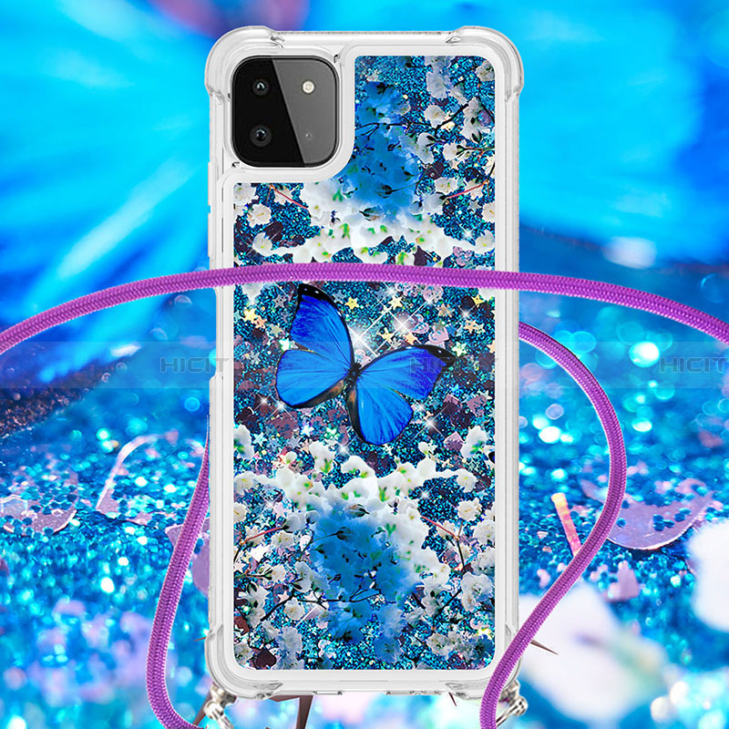 Custodia Silicone Cover Morbida Bling-Bling con Cinghia Cordino Mano S02 per Samsung Galaxy A22 5G