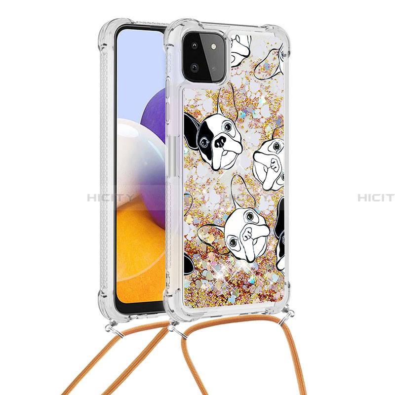 Custodia Silicone Cover Morbida Bling-Bling con Cinghia Cordino Mano S02 per Samsung Galaxy A22 5G