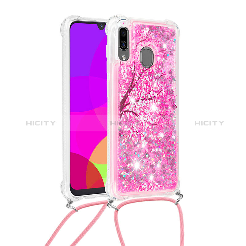 Custodia Silicone Cover Morbida Bling-Bling con Cinghia Cordino Mano S02 per Samsung Galaxy A30