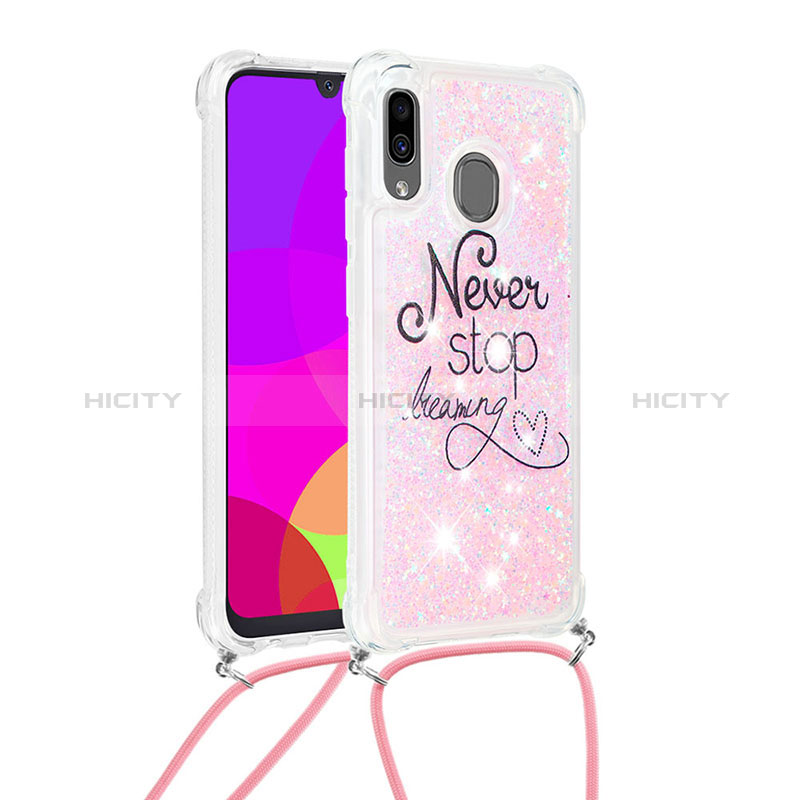 Custodia Silicone Cover Morbida Bling-Bling con Cinghia Cordino Mano S02 per Samsung Galaxy A30