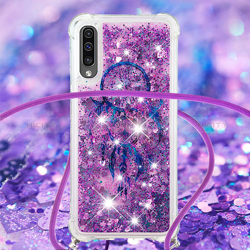 Custodia Silicone Cover Morbida Bling-Bling con Cinghia Cordino Mano S02 per Samsung Galaxy A30S