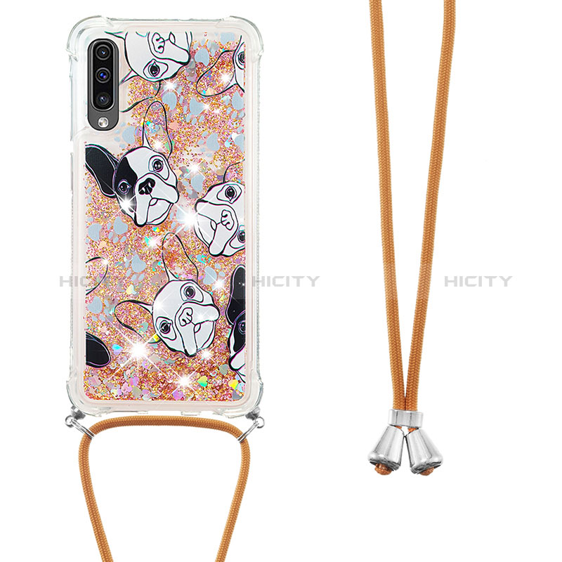 Custodia Silicone Cover Morbida Bling-Bling con Cinghia Cordino Mano S02 per Samsung Galaxy A30S