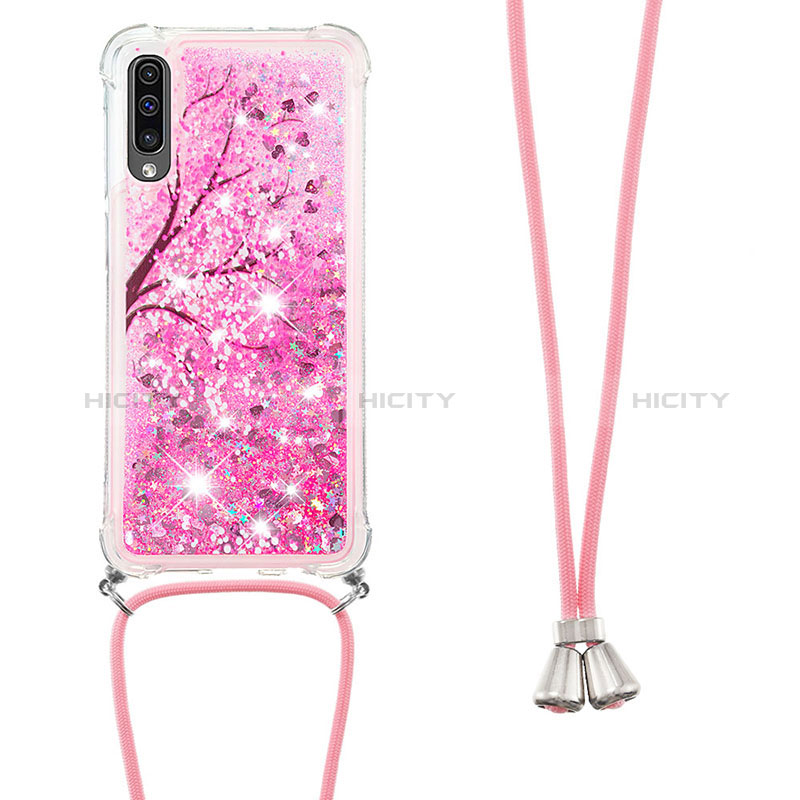 Custodia Silicone Cover Morbida Bling-Bling con Cinghia Cordino Mano S02 per Samsung Galaxy A30S