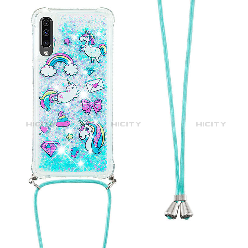 Custodia Silicone Cover Morbida Bling-Bling con Cinghia Cordino Mano S02 per Samsung Galaxy A30S