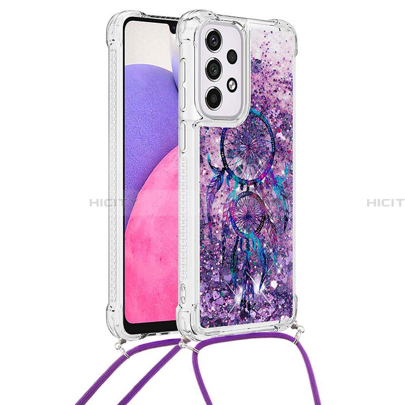 Custodia Silicone Cover Morbida Bling-Bling con Cinghia Cordino Mano S02 per Samsung Galaxy A33 5G Viola