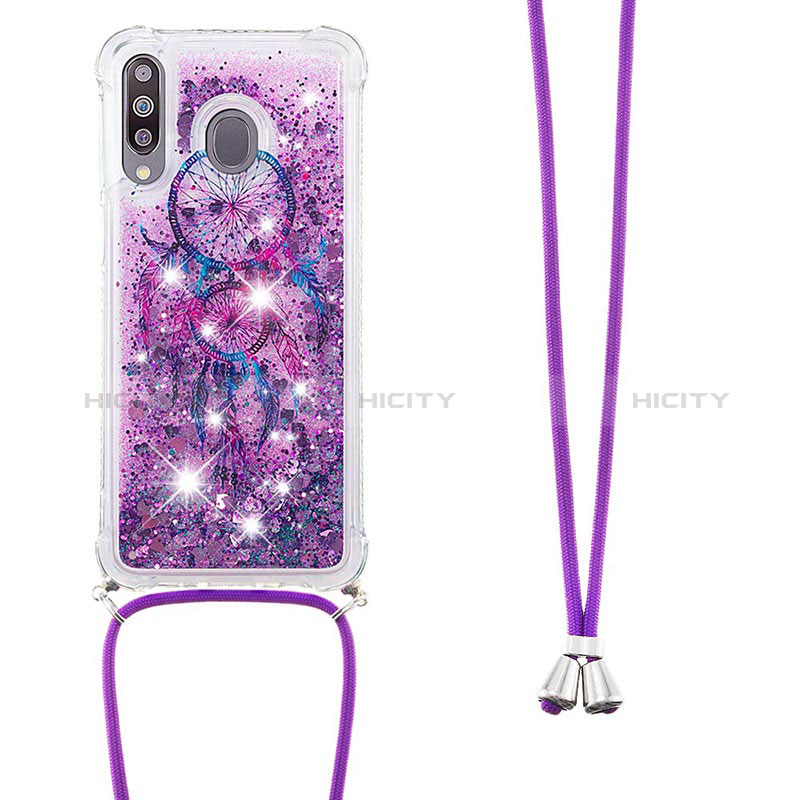 Custodia Silicone Cover Morbida Bling-Bling con Cinghia Cordino Mano S02 per Samsung Galaxy A40s Viola