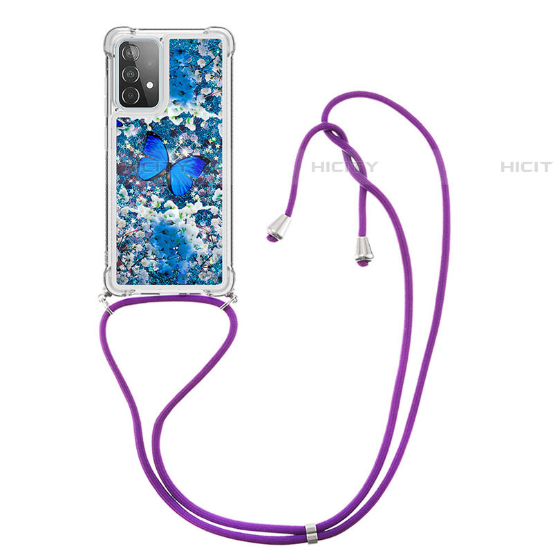 Custodia Silicone Cover Morbida Bling-Bling con Cinghia Cordino Mano S02 per Samsung Galaxy A52 5G