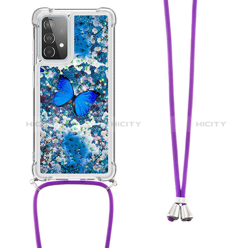 Custodia Silicone Cover Morbida Bling-Bling con Cinghia Cordino Mano S02 per Samsung Galaxy A52s 5G