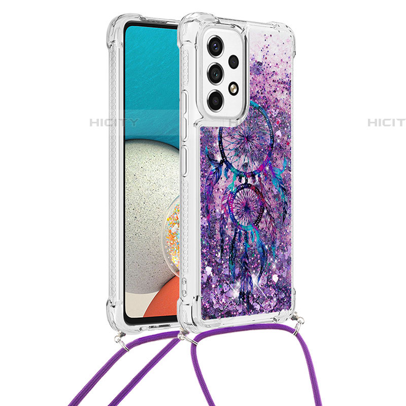 Custodia Silicone Cover Morbida Bling-Bling con Cinghia Cordino Mano S02 per Samsung Galaxy A53 5G Viola