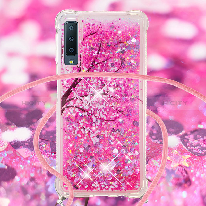 Custodia Silicone Cover Morbida Bling-Bling con Cinghia Cordino Mano S02 per Samsung Galaxy A7 (2018) A750