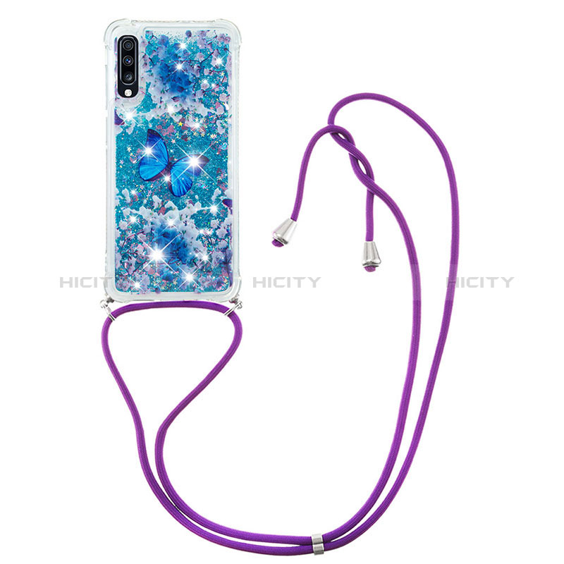 Custodia Silicone Cover Morbida Bling-Bling con Cinghia Cordino Mano S02 per Samsung Galaxy A70S