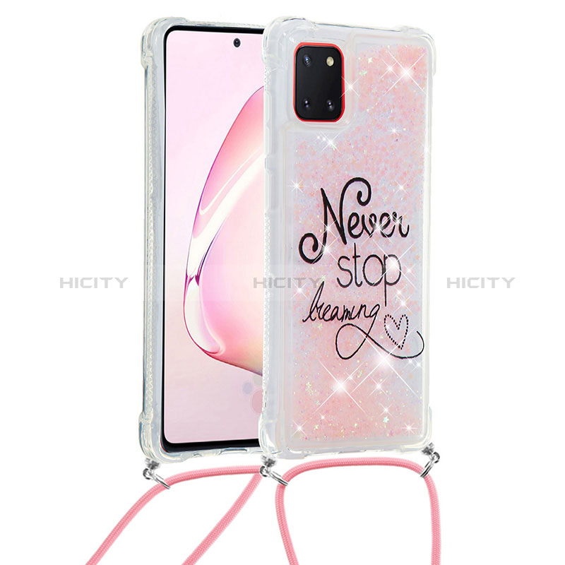 Custodia Silicone Cover Morbida Bling-Bling con Cinghia Cordino Mano S02 per Samsung Galaxy A81