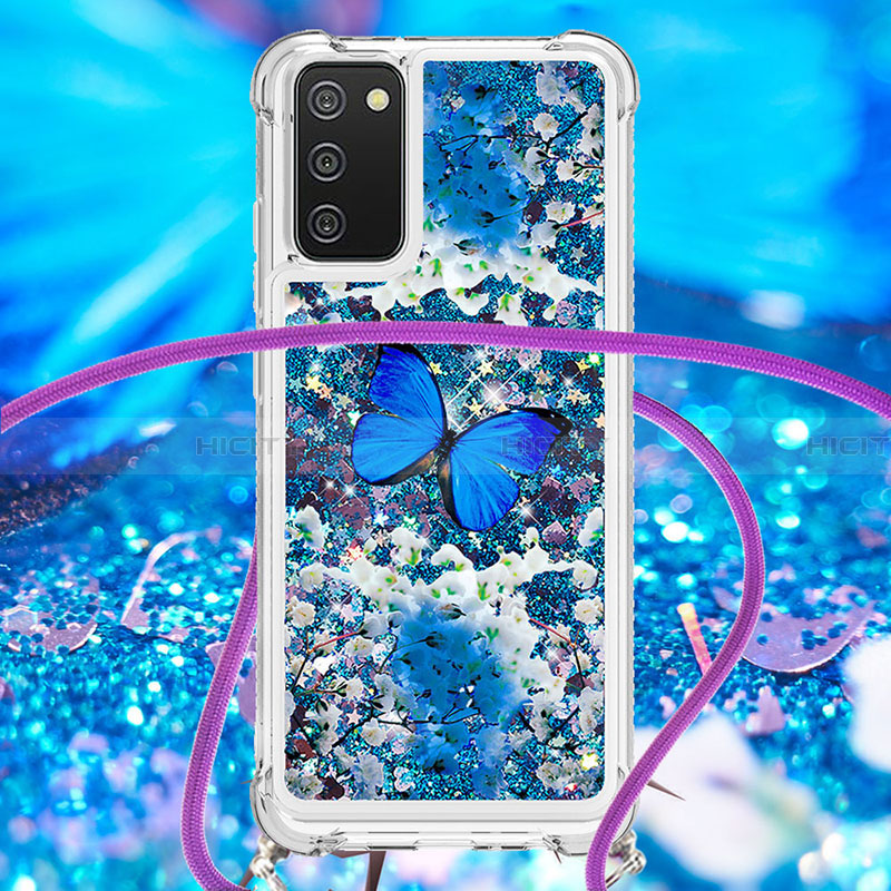 Custodia Silicone Cover Morbida Bling-Bling con Cinghia Cordino Mano S02 per Samsung Galaxy F02S SM-E025F