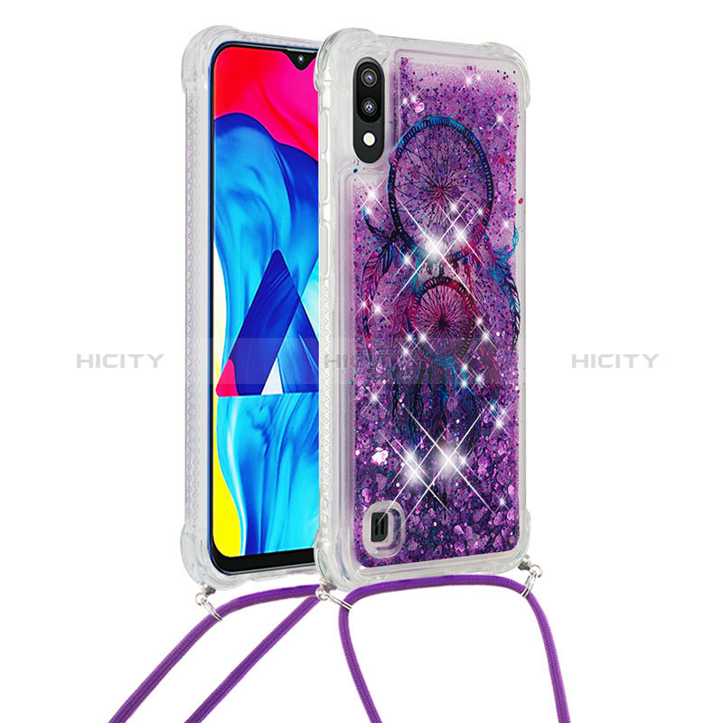 Custodia Silicone Cover Morbida Bling-Bling con Cinghia Cordino Mano S02 per Samsung Galaxy M10