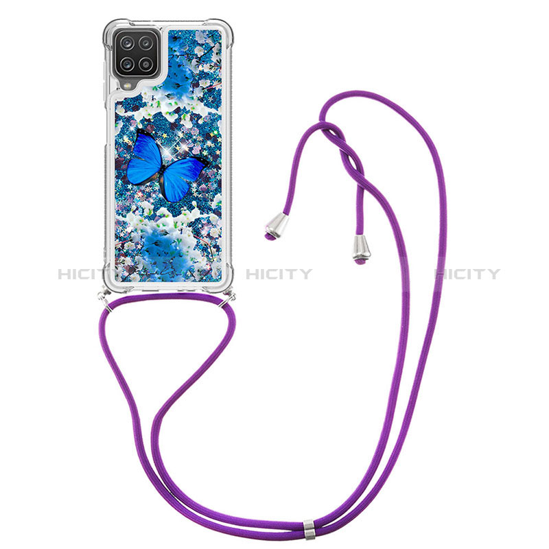 Custodia Silicone Cover Morbida Bling-Bling con Cinghia Cordino Mano S02 per Samsung Galaxy M12