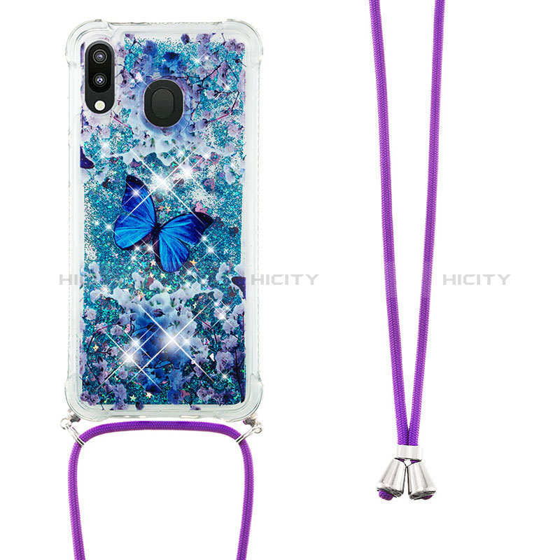 Custodia Silicone Cover Morbida Bling-Bling con Cinghia Cordino Mano S02 per Samsung Galaxy M20