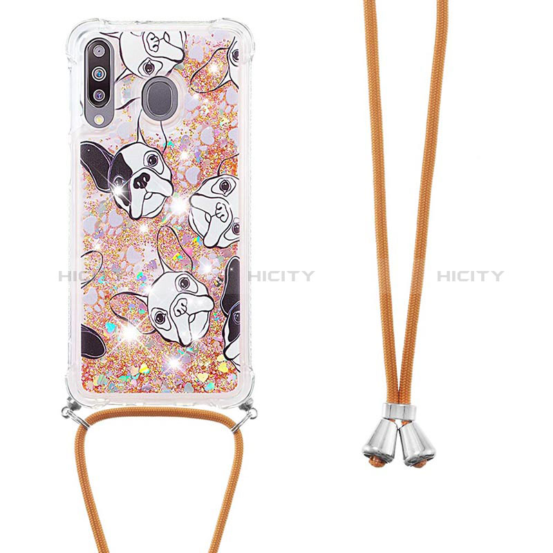 Custodia Silicone Cover Morbida Bling-Bling con Cinghia Cordino Mano S02 per Samsung Galaxy M30