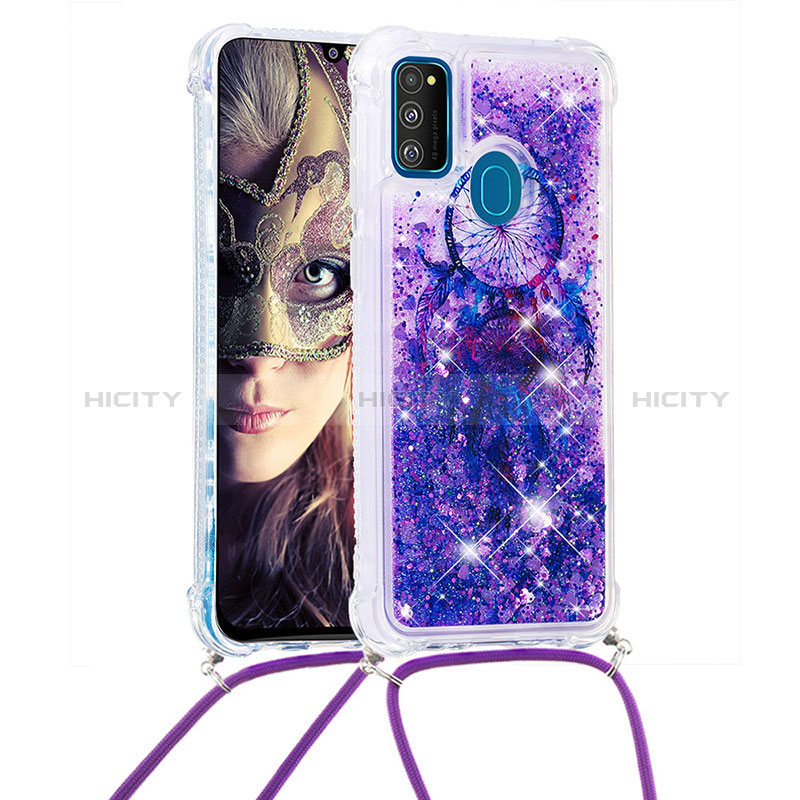 Custodia Silicone Cover Morbida Bling-Bling con Cinghia Cordino Mano S02 per Samsung Galaxy M30s Viola