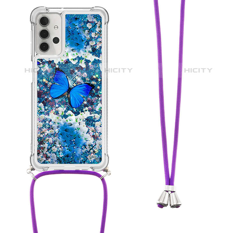 Custodia Silicone Cover Morbida Bling-Bling con Cinghia Cordino Mano S02 per Samsung Galaxy M32 5G
