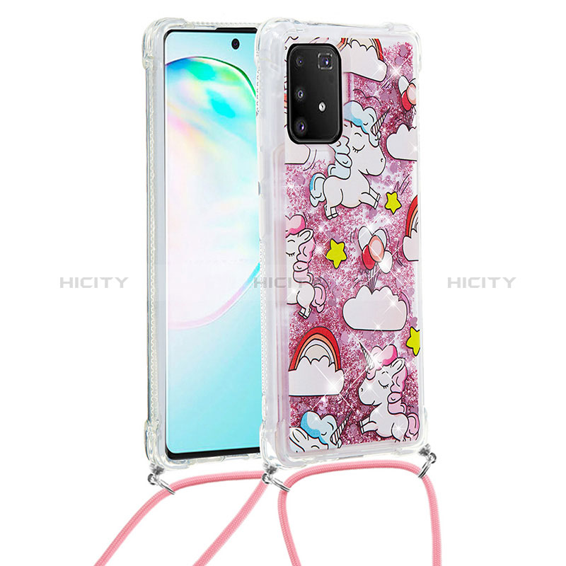 Custodia Silicone Cover Morbida Bling-Bling con Cinghia Cordino Mano S02 per Samsung Galaxy S10 Lite