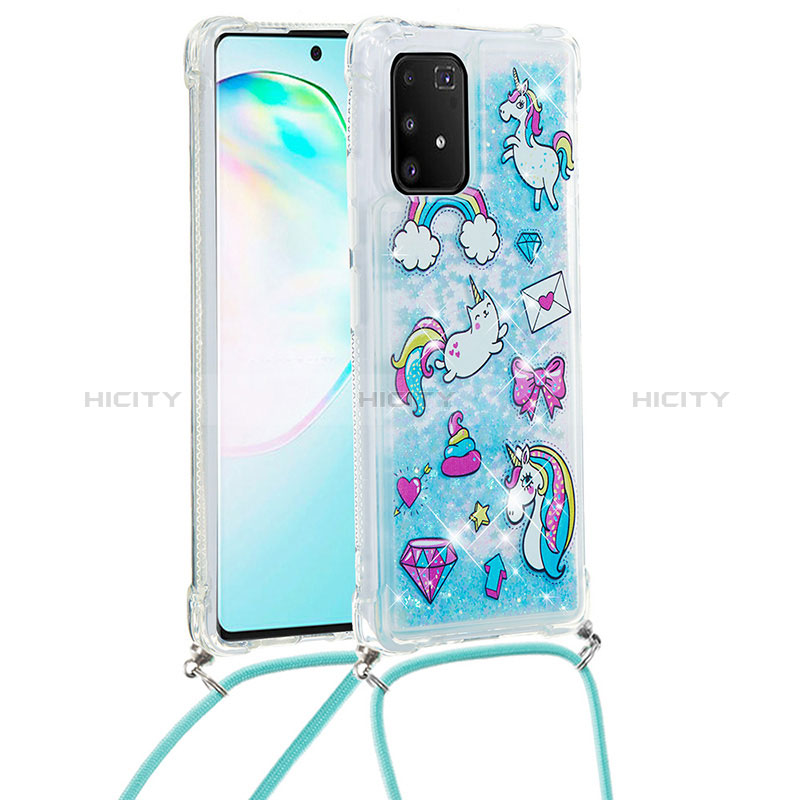 Custodia Silicone Cover Morbida Bling-Bling con Cinghia Cordino Mano S02 per Samsung Galaxy S10 Lite